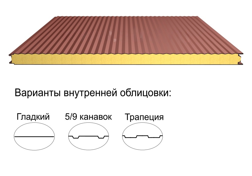 Стеновая трёхслойная сэндвич-панель микропрофиль 30 60мм 1190мм с видимым креплением минеральная вата Полиэстер АгроПромПанель